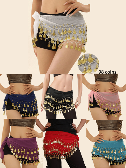 Oriental/ Belly Dance Coin Belt BellyDance Hip Scarf Golden Coins Belly Dance Costume Accessories Dancing Coin Belt Can Be Worn With Bracelet Jewelry, Suitable For Stage Performances With Bohemian Style