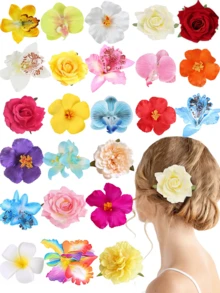 1/10/15pcs Random Hawaiian Flower Hair Clips, Women Artificial Flower Hair Clips, Plumeria Hair Clips, Suitable For Holiday Beach Party, Summer Tropical Flower Hair Accessories, Wedding Party, Girls Holiday Gifts, Mother's Day Gifts, Bohemian Style, Fashionable And Elegant Women Hair Accessories Claw Clips Hair Claws Hair Barrettes, School Stuff - Multicolor - View 1
