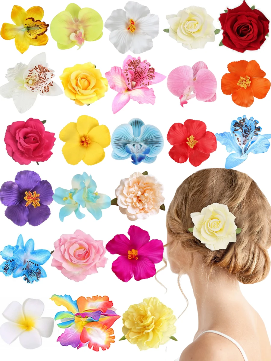 1/10/15pcs Random Hawaiian Flower Hair Clips, Women Artificial Flower Hair Clips, Plumeria Hair Clips, Suitable For Holiday Beach Party, Summer Tropical Flower Hair Accessories, Wedding Party, Girls Holiday Gifts, Mother's Day Gifts, Bohemian Style, Fashionable And Elegant Women Hair Accessories Claw Clips Hair Claws Hair Barrettes, School Stuff - Multicolor - View 1