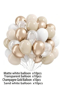 40 pezzi di ornamenti rotondi da 10 pollici di colore champagne dorato metallico, bianco sabbia vintage, bianco opaco e trasparente con 1 nastro argentato, adatti per San Valentino, compleanni, decorazioni per matrimoni, decorazioni per la casa, feste per single, ecc.