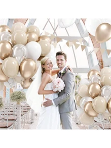 40 pezzi di ornamenti rotondi da 10 pollici di colore champagne dorato metallico, bianco sabbia vintage, bianco opaco e trasparente con 1 nastro argentato, adatti per San Valentino, compleanni, decorazioni per matrimoni, decorazioni per la casa, feste per single, ecc.