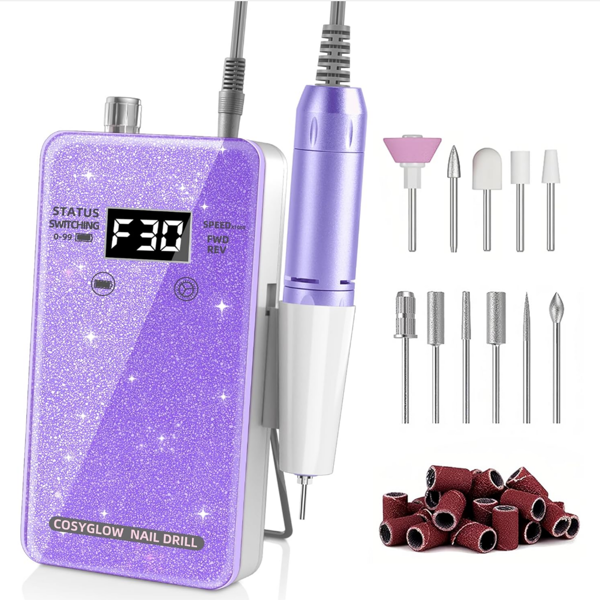 Professional Electric Nail File: Portable Rechargeable Nail File Set With 11 Nail Drill Bits, 30000 RPM Cordless Nail Grinder For Acrylic Nails, Gel Nails Buffing