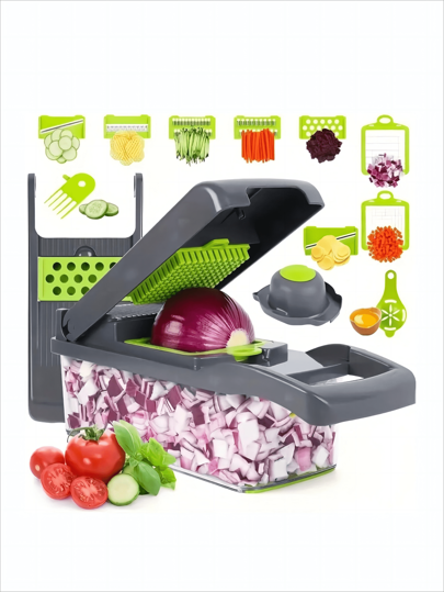 1 Set 14-in-1 multifunktionaler Gemüseschneider mit Fingerschutz, rutschfestem Griff, geeignet für Küche, Zuhause und Outdoor Gebrauch