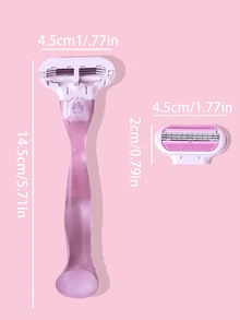 1 Handle + 8 Blades Set, Women's Manual Shaver, Face & Bikini Line Hair Removal Tool, 3-Layer Stainless Steel Blades, Replaceable Blades - Pink - View 3