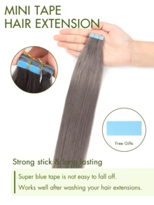 迷你接发片真人发彩色隐形接发片高光派对万圣节服装节日必备新娘节日礼物 - S銀灰色 - 查看 5