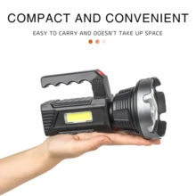 Lámpara de trabajo COB de mano de alta potencia con mango de búsqueda, linterna recargable LED, linterna reflectora para actividades al aire libre - Negro - Ver 4