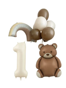 10pcs Cream Number Bear Rainbow Foil Balloons Happy Birthday Party Decorations Anniversary 1 2 3 4 5 6 7 8 9 Year Old Party Supplies