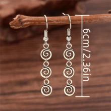 1 对复古螺旋复古图案吊坠耳环，适合女性日常派对珠宝礼物 - 復古銀色 - 查看 5