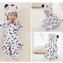 nerd hunters Plush Dalmatian Dog Romper For Babies | Cozy Pajamas & Cosplay Sleepsuit - Black and White - View 5