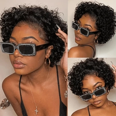 13x1 Lace Front Short Curly Pixie Cut Wig - 150% Density, Natural Hair Bob For Women, Stylish And Versatile For All Ethnicities, Casual Wig | Natural Hairline Wig | Lace Frontal Wig