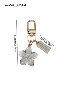 1 件合金材质樱花形钥匙扣轻巧优雅樱花装饰带标签适用于包包吊坠车钥匙生日节日礼物 - 白色 - 查看 7