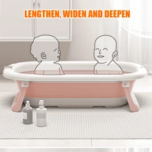Bañera plegable para bebé, con termómetro digital, cojín de baño, compacta y portátil, gris/rosa
