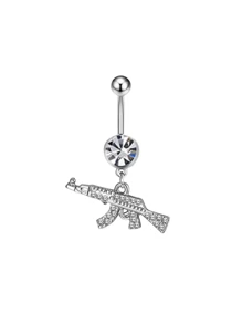 Pendentif de nombril en forme de pistolet à motif géométrique, bijou de piercing de nombril serti de strass étincelant