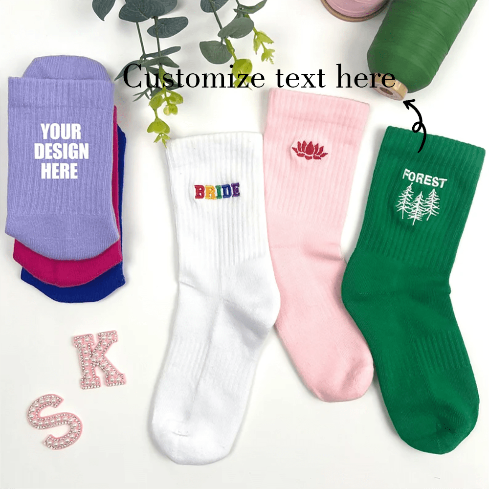 Custom Embroidered Socks With Your Name,Text,Personalised Women's Socks,Athletic Socks,Team Socks, Personalized Unique Gift