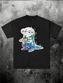 Dinosaur Bubble Tea Graphic Cartoon Animal 220g Funny Graphic T Shirt - màu đen - Xem 1