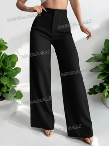 Pantalón Formal Acampanado con Detalle de Pinzas al Frente. - Negro - Ver 2