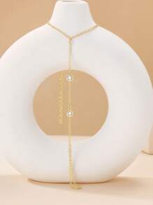1 peça de corrente de anel de dedo com diamante duplo de aço inoxidável, pulseira minimalista moderna com duas zircônias cúbicas redondas em formato de O, acessório de luxo de qualidade adequado para meninas e mulheres