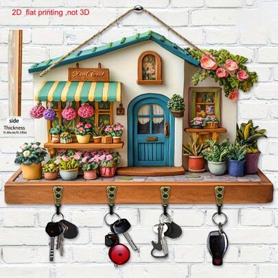2 piezas planas de madera, 1 pieza, soporte multiusos para llaves con diseño floral colorido (30 cm x 23 cm), (20 cm x 13 cm) dos tamaños, con 4 ganchos de metal - Impresión plana 2D, decoración de pared, decoración de entrada, decoración de habitación, decoración de villa, decoración del hogar para todas las estaciones, decoración de cocina, decoraciones navideñas, regalos navideños para el hogar, decoración navideña