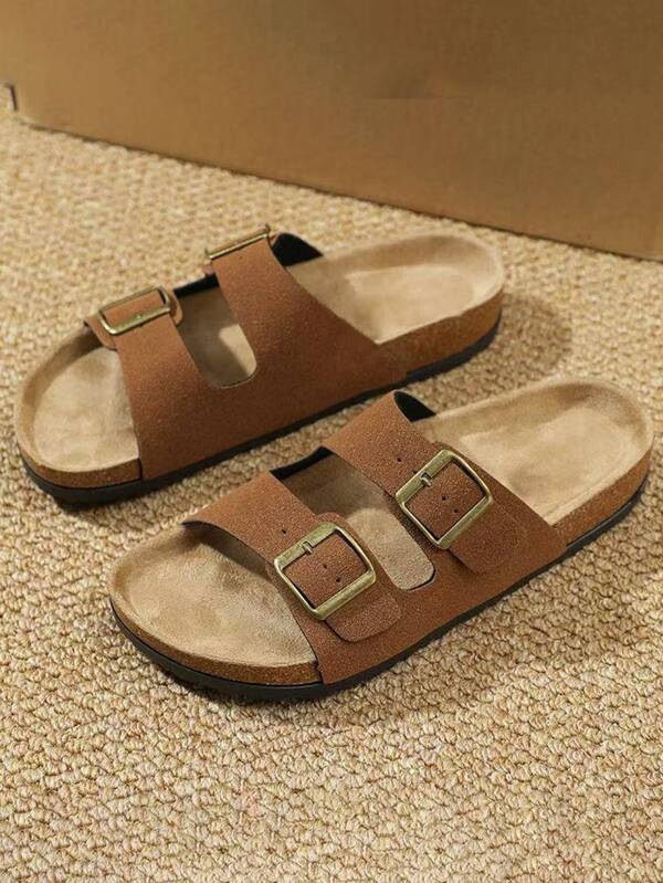 New Men's Adult Sandals And Slippers, Spring And Summer Solid Color Metal Buckle Fashion, Simple And Casual, Versatile Flat Sandals, Comfortable And Easy To Wear For Daily Travel And Business