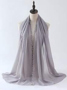 1pc Women Chiffon Ruffle Beaded Scarf, Versatile & Breathable Headscarf Suitable For Commuting For Dress - Multicolor - View 14