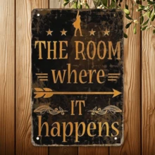 1件2D平面复古亚历山大·汉密尔顿名言金属标牌 - “事发之地”励志墙饰，适用于客厅、酒吧、餐厅、农舍风格装饰，8x12英寸，适合房间装饰，随机孔型