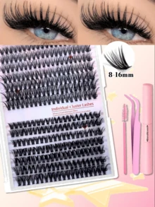640PCS/280PCS Individual Lash Clusters High Capacity 30D+40D+50D D Curl 9-16mm DIY Lash Clusters Natural Look&Extra Thick&Wispy&Ultra Soft&Super Light Reusable Individual Segmented False Eyelashes Eyelash Extension Kit With Makeup Tools Bond And Seal&Lash Tweezers&Lash Brush For Self Use At Home Or On-The-Go For Daily Life&Wedding&Dating&Party&Music Festival&Halloween - 黑色 - 查看 7