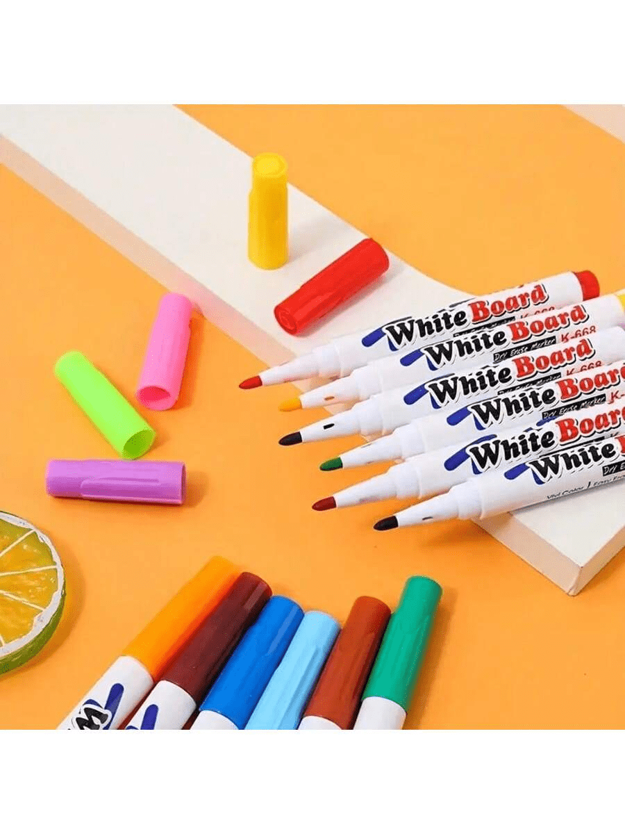 8pcs/12pcs Colorful Markers + 1pc Floating Pen, Creative Student Whiteboard Markers, Fun Painting Brush, Erasable, Floating Pen Drawings In Water, Watercolor Brush Pens
