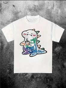 Dinosaur Bubble Tea Graphic Cartoon Animal 220g Funny Graphic T Shirt - trắng - Xem 1