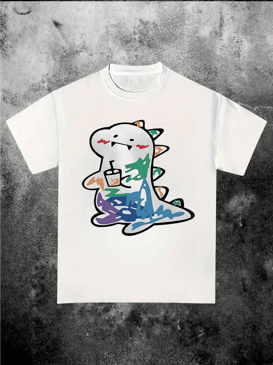 Dinosaur Bubble Tea Graphic Cartoon Animal 220g Funny Graphic T Shirt - trắng - Xem 1