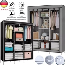 Kleiderschrank aus Stoff, klappbarer Kleiderschrank aus Stoff, klappbarer Kleiderschrank aus Vliesstoff mit Hängestange, Kleiderschrank aus Stoff für das Schlafzimmer,128*45*170cm - Grau - Übersicht 1