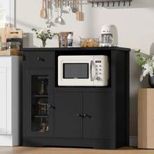 Huisuilinss Sideboard Buffet Cabinet,Farmhouse Kitchen Pantry Storage Cabinet,Coffee Bar Cupboard With 3 Doors,1 Drawer And Adjustable Shelves For Kitchen Dining Room Living Room Hallway - Black - View 2