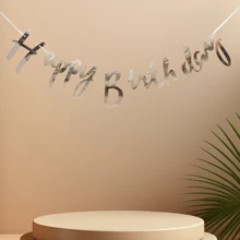 1 set Pancarta de Feliz Cumpleaños para decoraciones y suministros de fiesta de cumpleaños - Plateado - Ver 5
