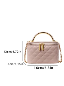 1 pieza Bolso de diseño tipo caja con patrón de rombo BEIKAMU, nuevo monedero y portalipstick, elegante y chic bolso de hombro cruzado con cadena