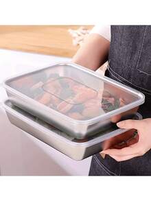 3pcs 10.2in Covered Stainless Steel Baking Tray, Food Storage Set - Square, Manually Covered, Hand Washed - Suitable For Meal Preparation And Outdoor Picnics