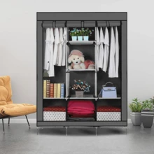 Kleiderschrank aus Stoff, klappbarer Kleiderschrank aus Stoff, klappbarer Kleiderschrank aus Vliesstoff mit Hängestange, Kleiderschrank aus Stoff für das Schlafzimmer,128*45*170cm - Grau - Übersicht 11