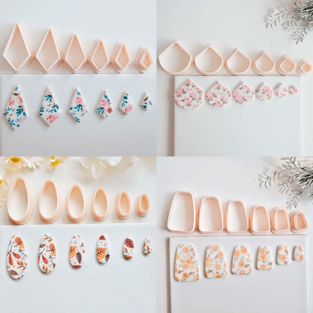 6 件细长椭圆形/钻石形/扇形水滴形/弧形边缘梯形聚合物粘土耳环切割器套装，不同尺寸细长水滴粘土切割器适用于 DIY 耳环珠宝吊坠制作，长泪珠粘土耳环和珠宝制作用品