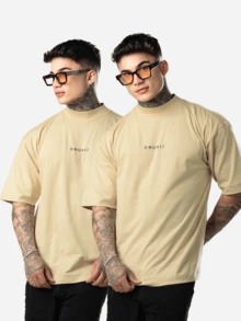 DMUNIZ Oversized Streetwear Turtleneck Printed Chest T-Shirts Kit 2 - 2 Khaki - View 1