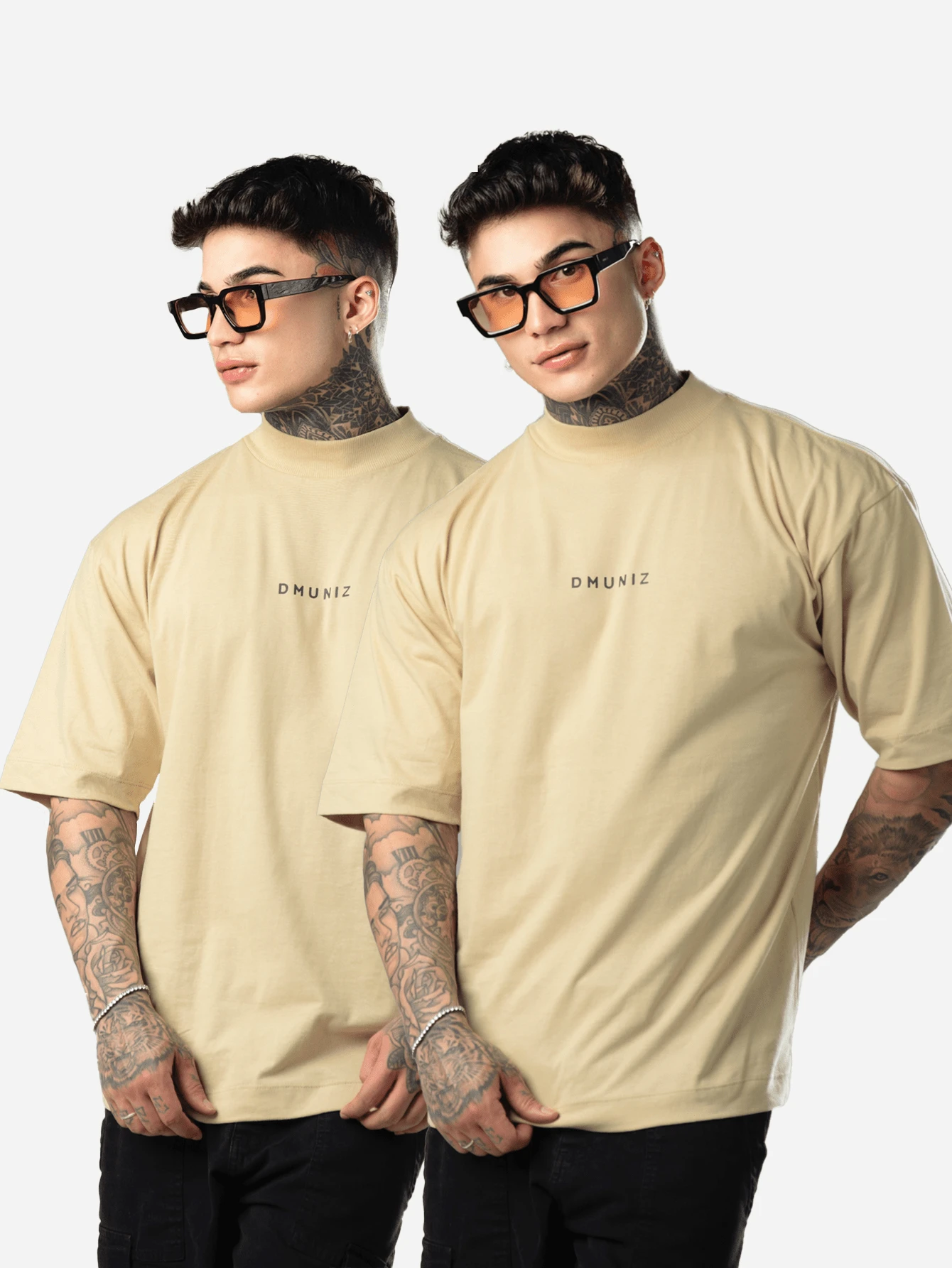 DMUNIZ Oversized Streetwear Turtleneck Printed Chest T-Shirts Kit 2 - 2 Khaki - View 1
