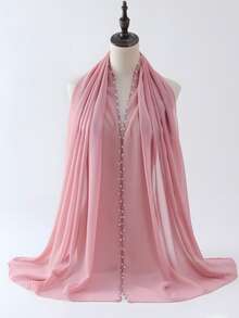 1pc Women Chiffon Ruffle Beaded Scarf, Versatile & Breathable Headscarf Suitable For Commuting For Dress - Multicolor - View 20