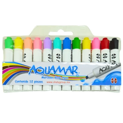 Lincky Set de 12 marcadores para pizarrón Aquamar Shely base de agua caja práctica colores intensos escritura limpia borrable papelería escolar oficina reuniones
