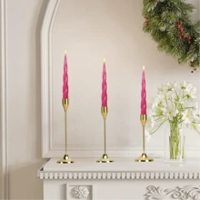3pcs/Set Brass Gold Taper Candlesticks, Vintage Candle Holders, Metal Candle Stands For Home Decor, Dining Table & Fireplace Centerpiece, Perfect For Christmas, Thanksgiving (Candles Not Included)