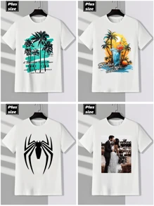 Customized Photo Print Plus Size Men's T-Shirt, Personalized Design/Logo, Plus Size Men's Customization, Loose Fit Plus Size T-Shirt Customization For Summer, Upload Your Friend/Selfie/Family/Logo/Pet Photo Short Sleeve T-Shirt, Holiday Gift, Birthday Gift Customization, Plus Size Men's T-Shirt, T-Shirt Design Customization, Men's Plus Size Top For Summer