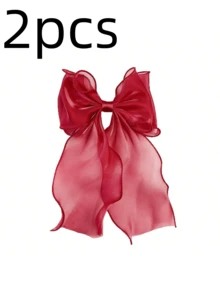 1pc Sweet Pink Princess Mesh Super Bow Wave Ribbon Ponytail Claw Clip, Elegant Soft Spring Hair Accessory,Hair Clips,Hair Barrettes - Pink - View 19