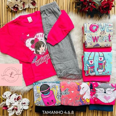 Kit 10 peças para menina inverno moletinho 1 a 8 anos (5 conjuntos) - 5 casaco fechado e 5 calça - roupa infantil feminina conjunto menina