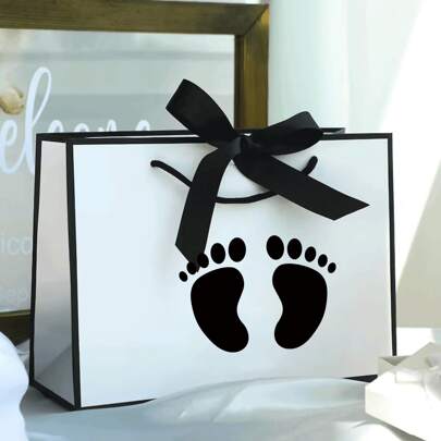 1 Pc Fashion Baby Feet Printing Gift Bag, Lightweight & Foldable Paper Gift Bag, BabyParty Gift Bags, Perfect Ideal Gift For Baby Shower, New Parents, Maternity Leave, Pregnancy, New Mum & Dad