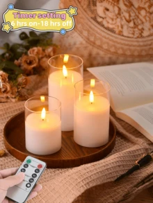3pcs Battery Operated LED Flameless Pillar Candles With 10-Key Remote Control And Timer, Warm Flickering Light Candles Ideal For Holiday, Wedding, Bar, Cafe, Home Party Decoration - Grey - View 7