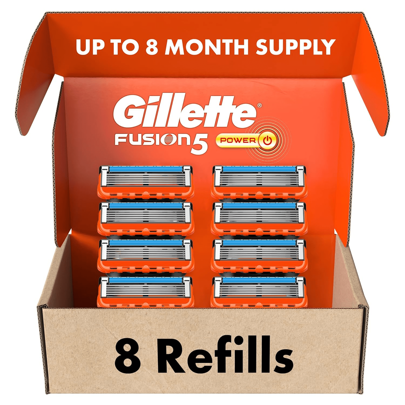 GILLETTE شفرات حلاقة Gillette Fusion5 Power للرجال، 5 شفرات حلاقة، عبوة 8 قطع