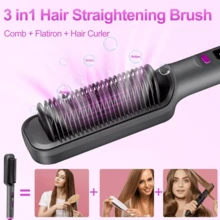 3-Minute Fast Hair Straightening Brush With Ceramic, 3 Temperature Settings (140°C/ 180°C/ 210°C), LED Display, Negative Ion Technology, Perfect For Home And Travel, Perfect Gift For Women, Fashion Hair Tools - US A Type Plug(110-127V) - View 3