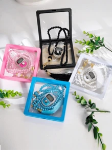 1 Set Caja de regalo elegante con 99 piezas de cuentas de oración y 1 pieza de contador totalmente enjoyado con diamantes, aplicable para conteo de negocios, oración, regalo diario