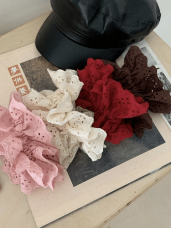 1 Pc/3pcs Women's Elegant Unique Red Lace Hollow Scrunchie, French Design Hair Accessory, Versatile For Everyday Use Scrunchies Hair Ties Scrunchy Hair Ties